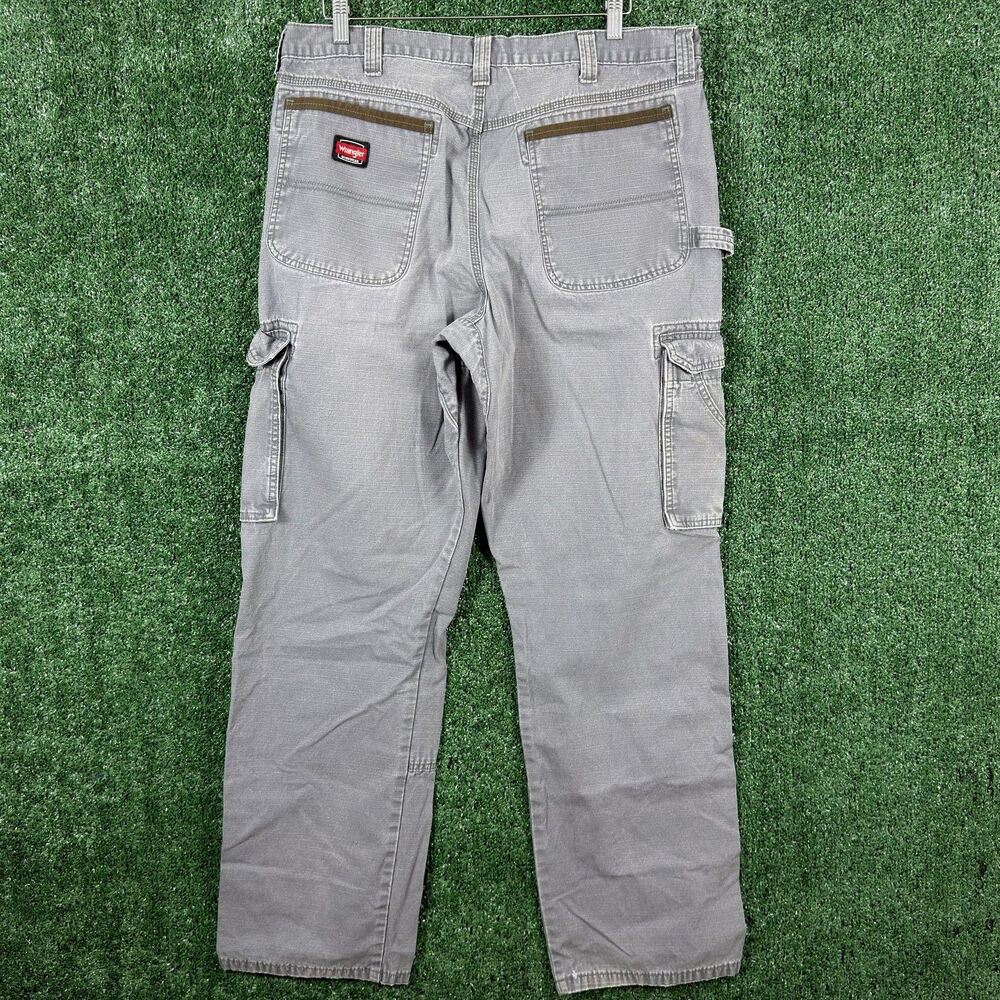 Wrangler Mens Cargo Carpenter Work Pants Size 36x32 Gray Cotton Ripstop Workwear